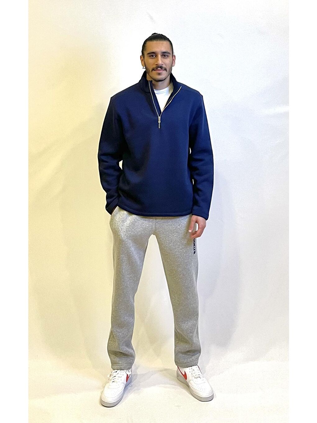 Lacivert Erkek Regular Fit İçi Polarlı 3 İplik Yarım Fermuarlı Sweatshirt spr24sw21-1