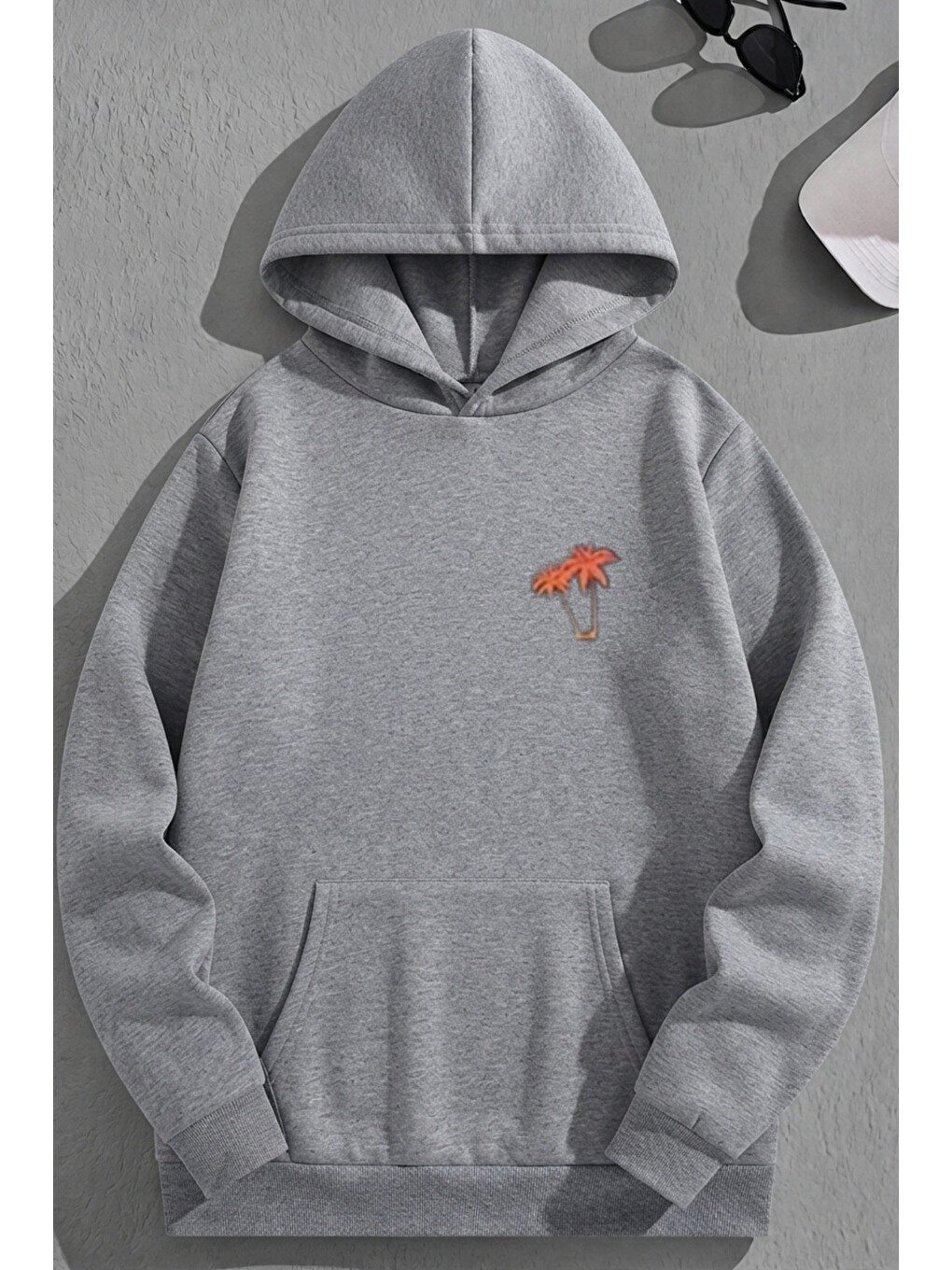 Unisex 3 İplik Pamuklu Gri Latropical Bol Kalıp Sweatshirt Hoodie-1