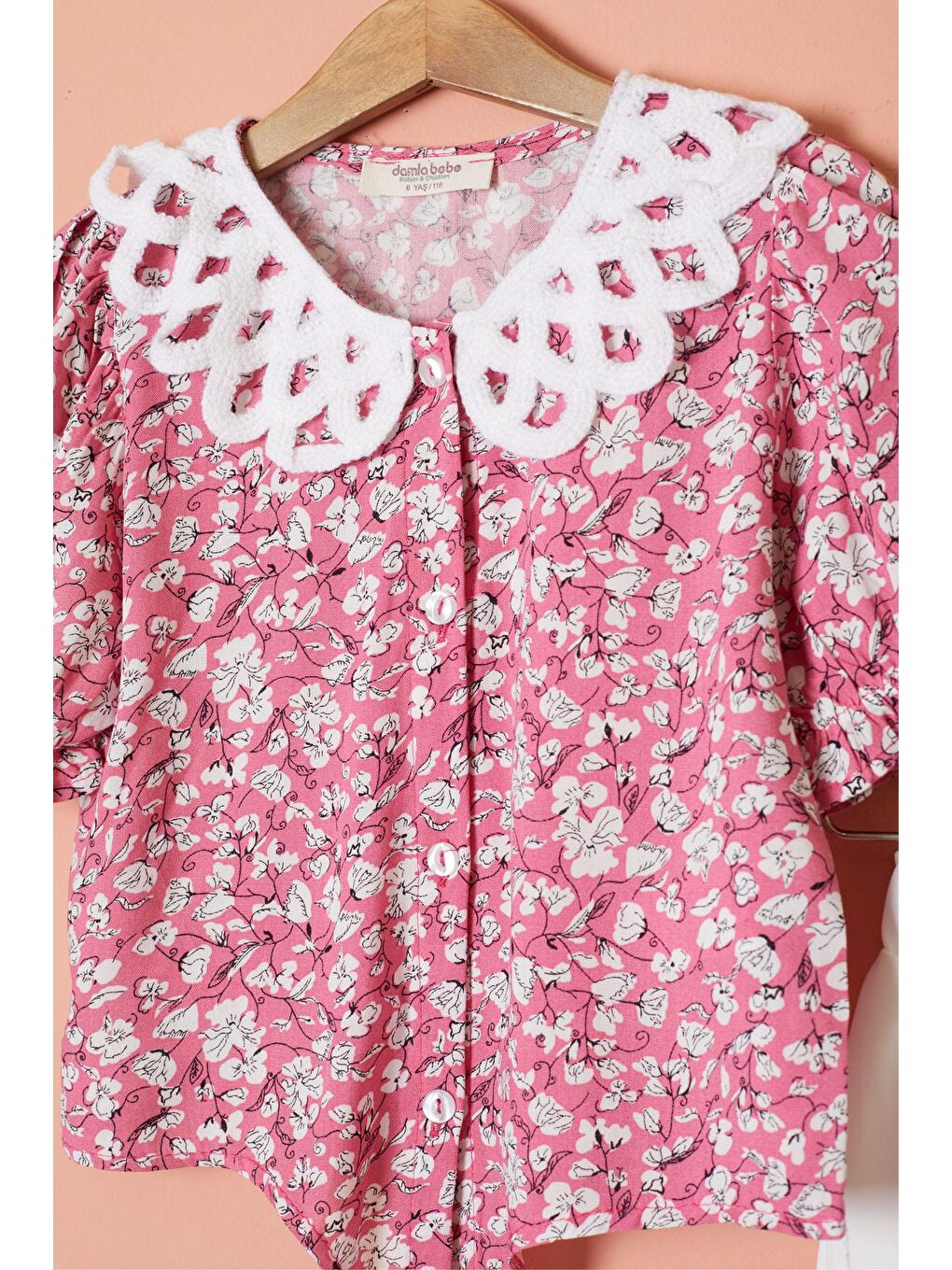 Fuşya Çiçek Desenli Fularlı Bluzlu Kız Çocuk İspanyol Pantolonlu Takım 18461-1
