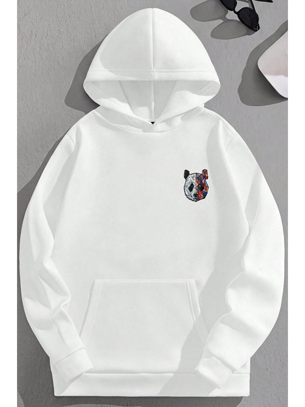 Unisex 3 İplik Pamuklu Beyaz Bol Kalıp Colorful Bear Baskı Sweatshirt Hoodie-1