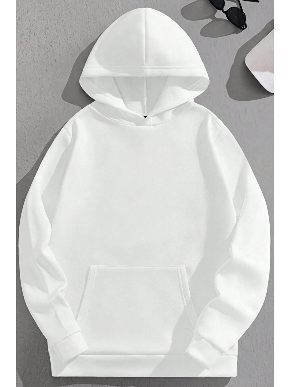 Unisex 3 İplik Pamuklu Beyaz Bol Kalıp Hey You! Baskı Sweatshirt Hoodie-1