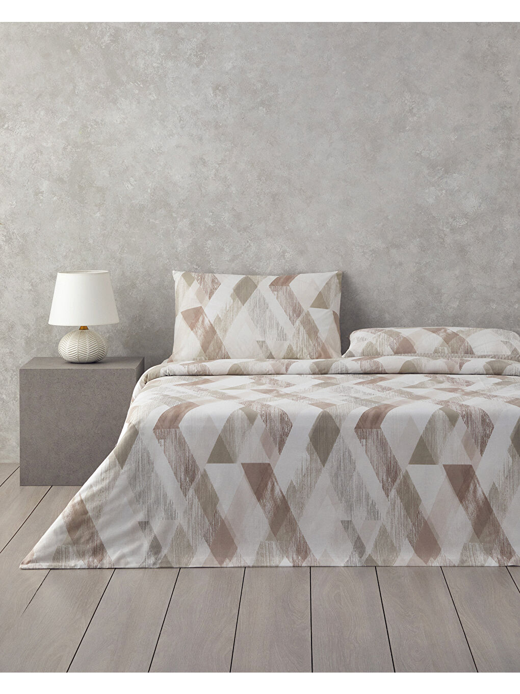 Modern Argyle Pamuklu Ranforce Çift Kişilik Nevresim Takımı 200x220 cm Bej