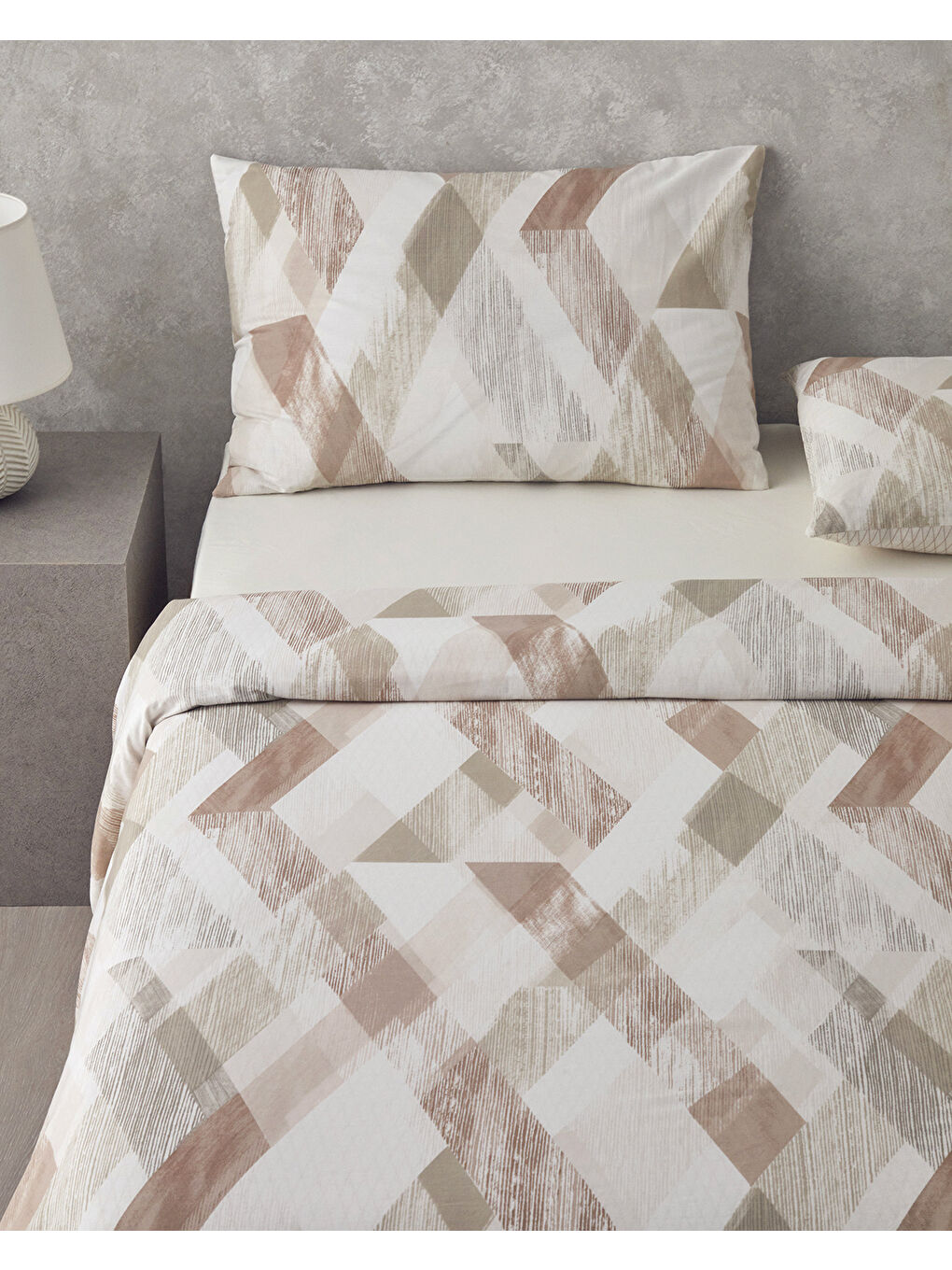 Modern Argyle Pamuklu Ranforce Çift Kişilik Nevresim Takımı 200x220 cm Bej-2