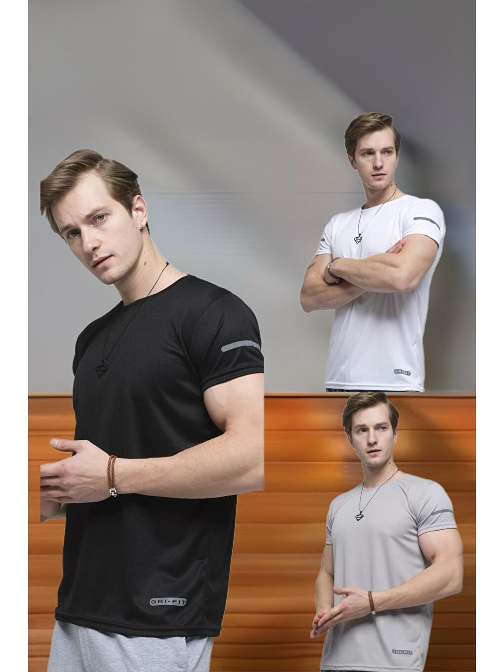 Karışık Cappi 3'lü Paket Slim Fit Performans Antrenman Sporcu Erkek Tişört