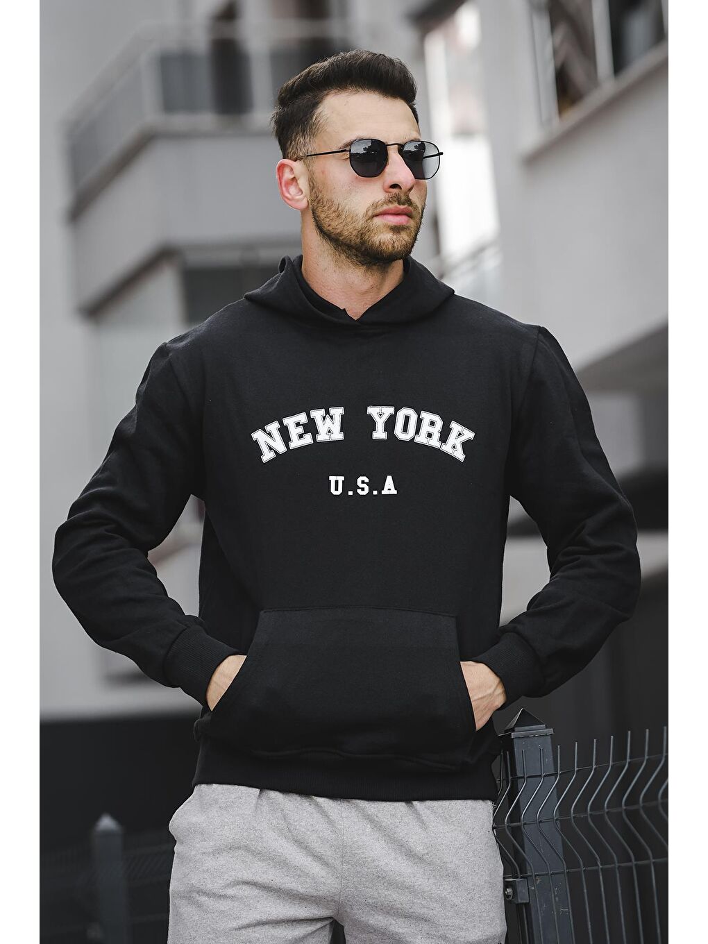 Oksit Siyah Newyork Ön Baskılı Pamuklu Erkek Sweatshirt - 2