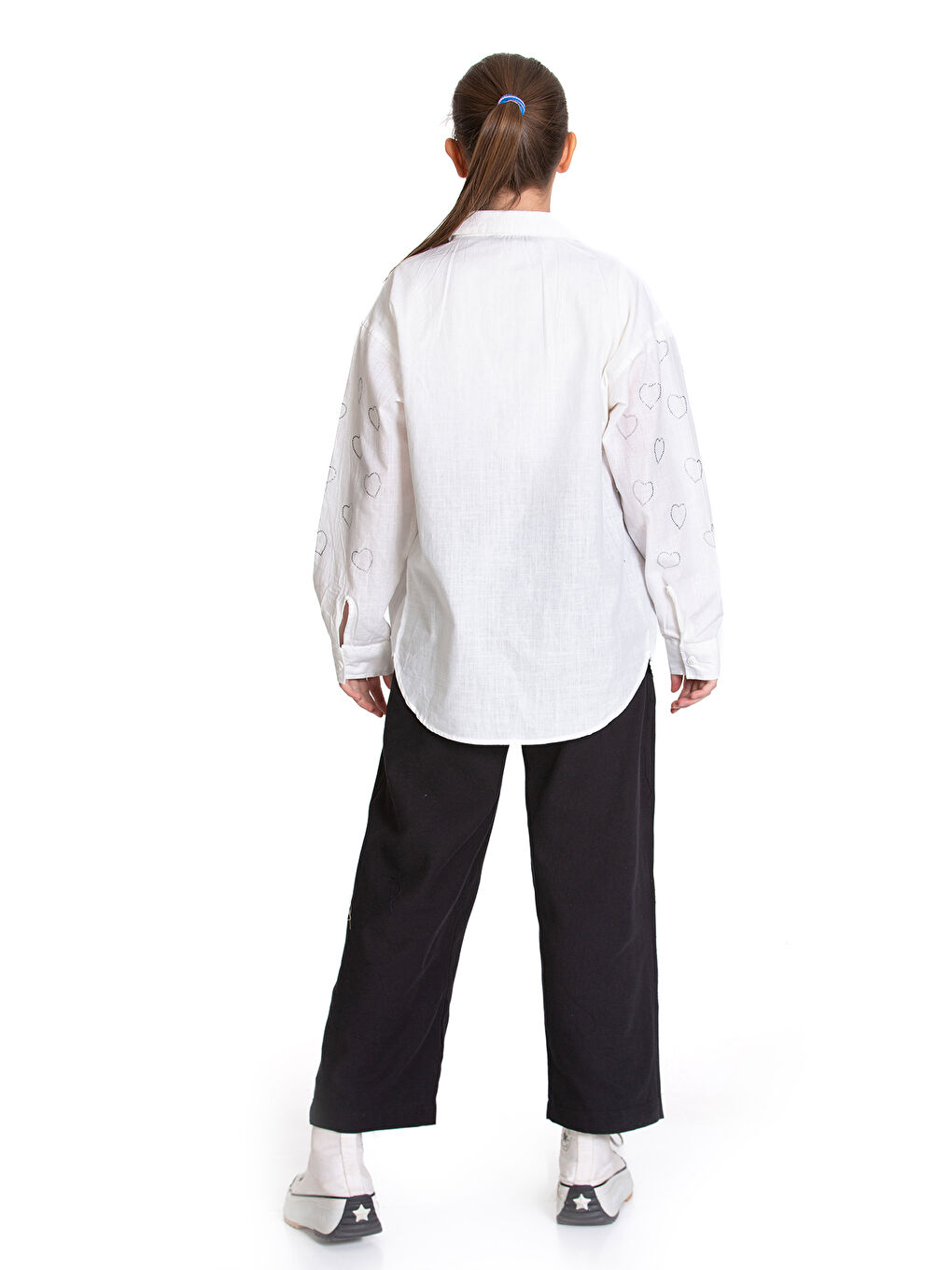 Beyaz Kız Çocuk 2'li Alt-Üst Takım (Pantolon+Gömlek) P1095-3