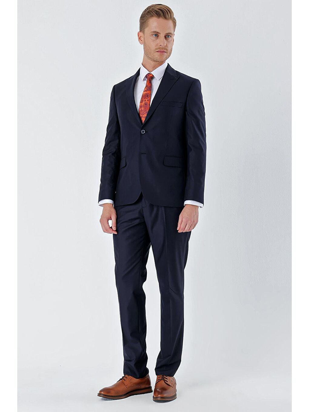 Lacivert Gabardin Kırlangıç Yaka Astarlı 6 Drop Slim Fit Dar Kesim Basic Takım Elbise 1001235011-1