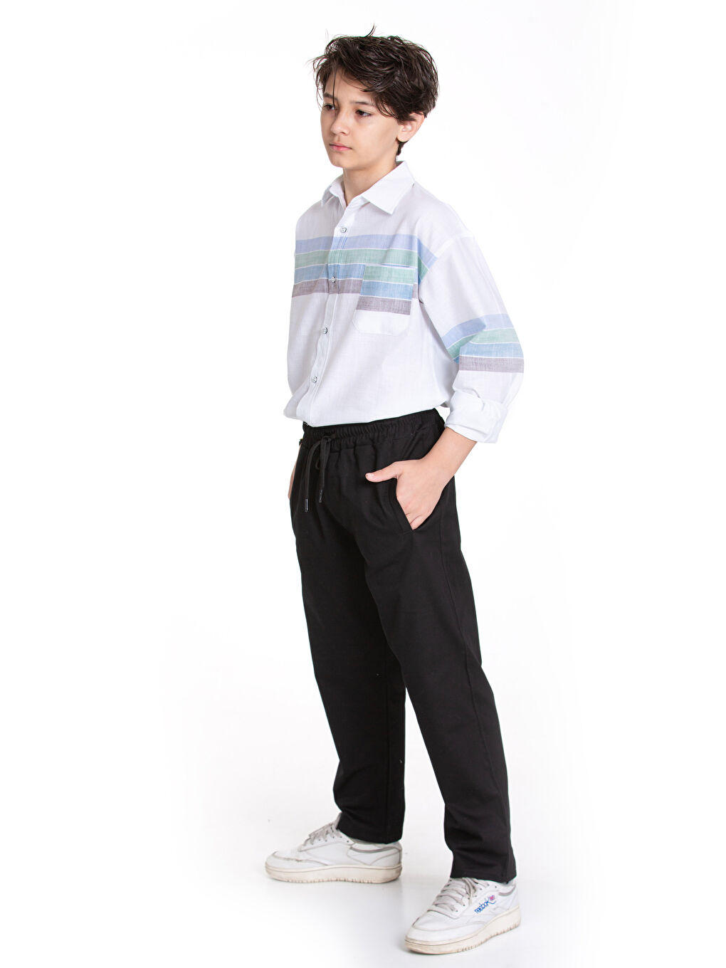 Siyah Erkek Çocuk Keten 2'li Takım (Pantolon+Gömlek) P1007.1-1