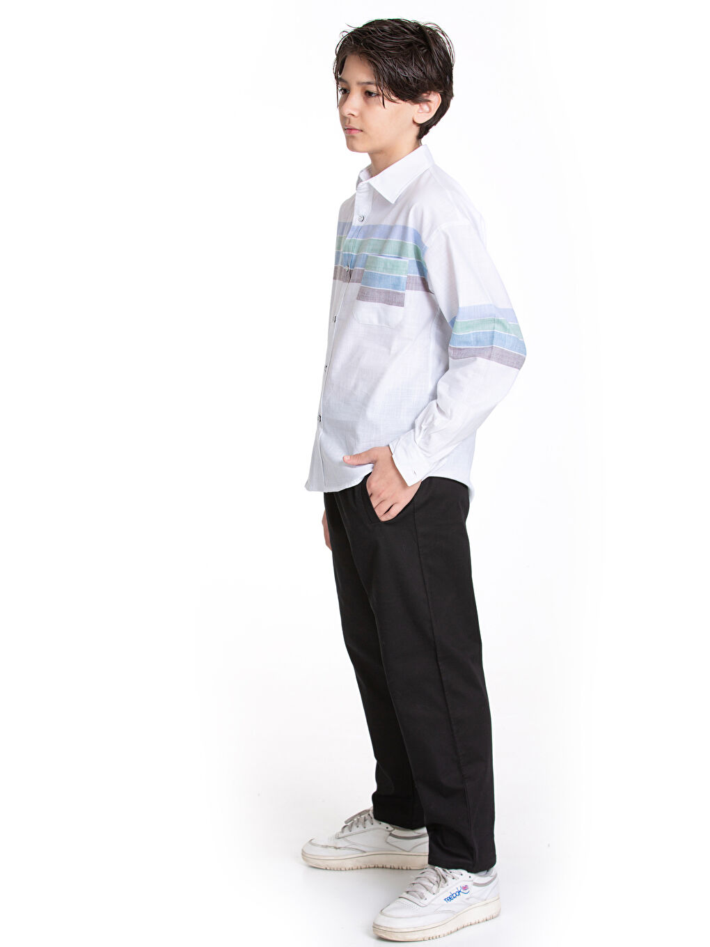 Siyah Erkek Çocuk Keten 2'li Takım (Pantolon+Gömlek) P1007.1-3