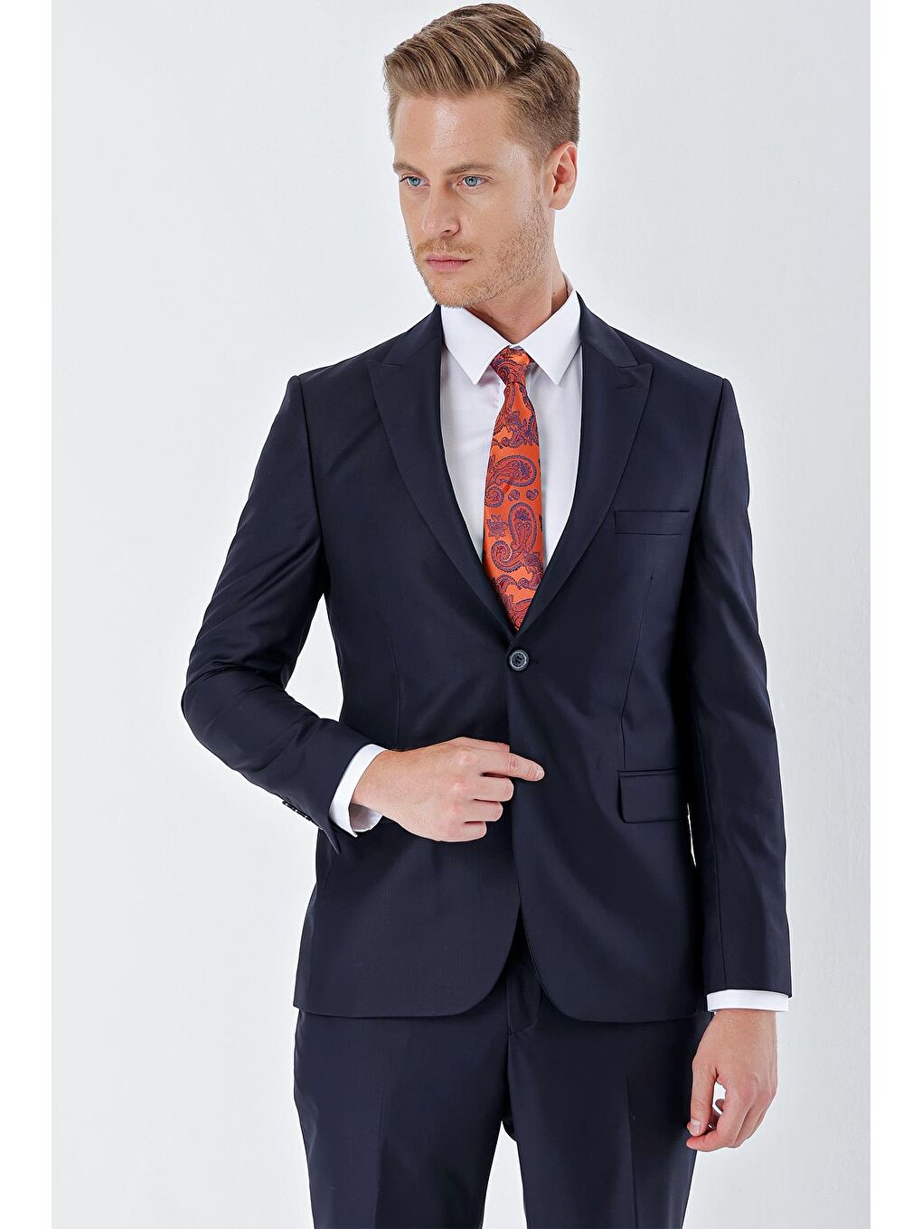 Lacivert Gabardin Kırlangıç Yaka Astarlı 6 Drop Slim Fit Dar Kesim Basic Takım Elbise 1001235011-2