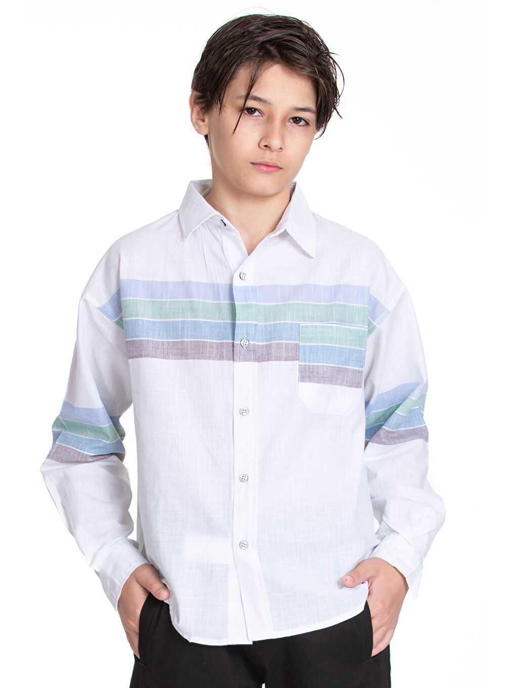 Siyah Erkek Çocuk Keten 2'li Takım (Pantolon+Gömlek) P1007.1-4