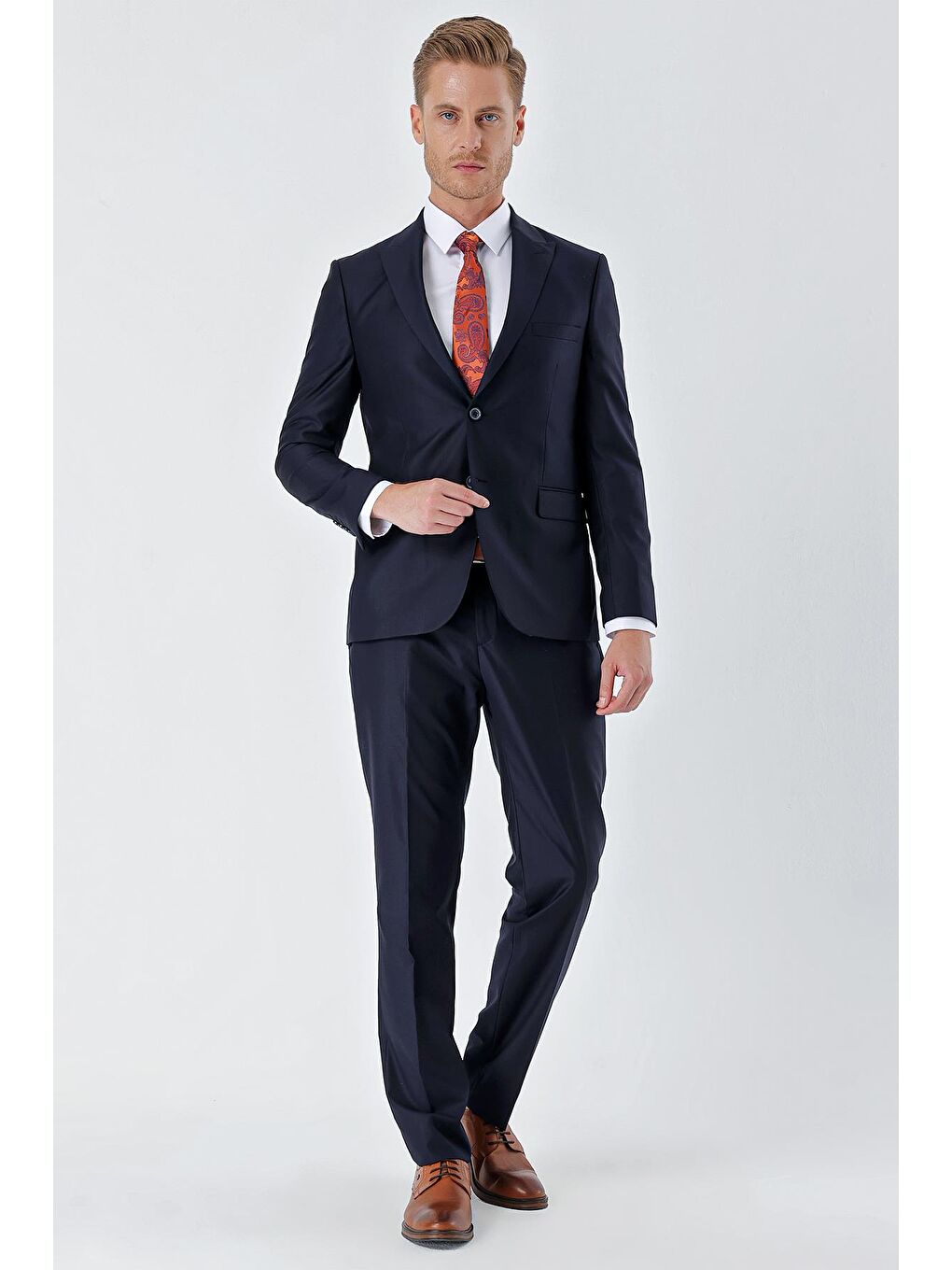 Lacivert Gabardin Kırlangıç Yaka Astarlı 6 Drop Slim Fit Dar Kesim Basic Takım Elbise 1001235011-3