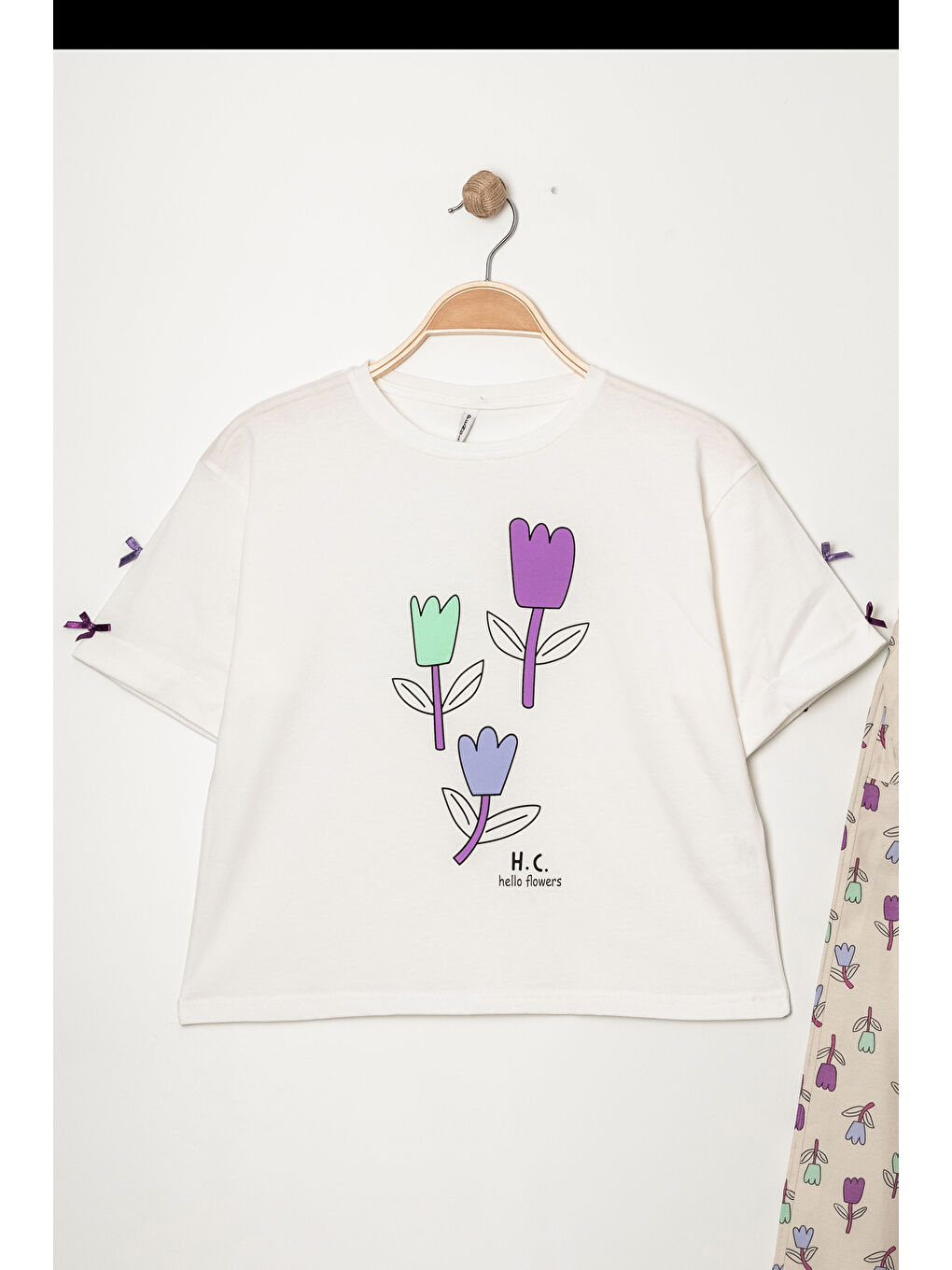 Lila Kız Çocuk Lale Baskılı Alt-Üst Takım (Pantolon+Tişört) P1011-1