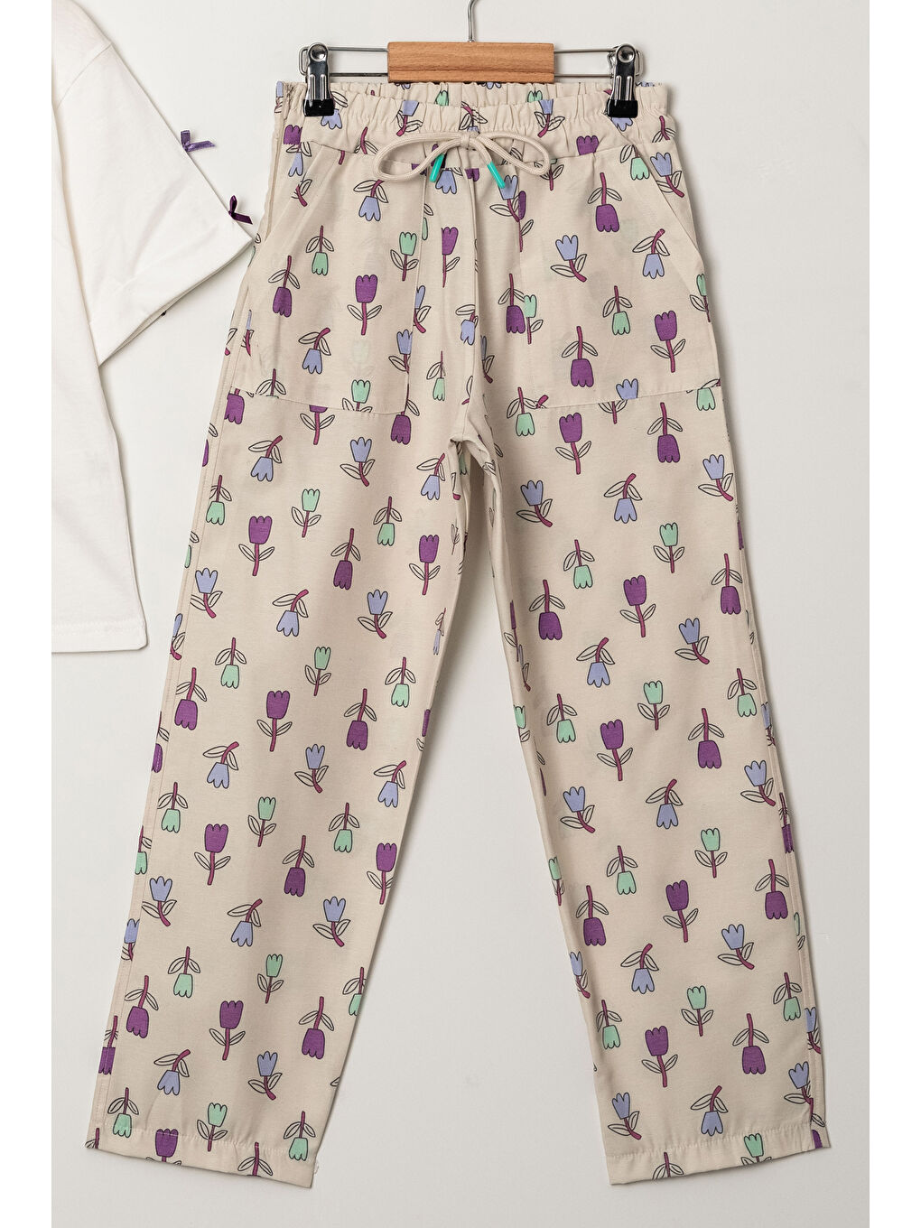 Lila Kız Çocuk Lale Baskılı Alt-Üst Takım (Pantolon+Tişört) P1011-2