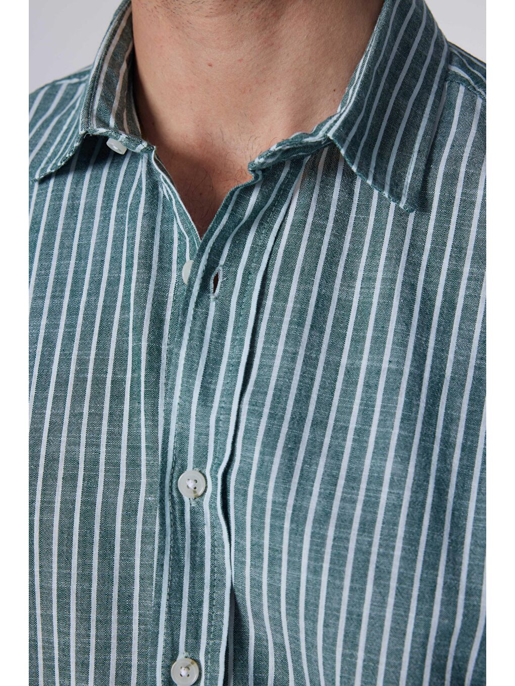 Karışık Erkek Regular Fit Klasik Kesim %100 Pamuk Keten Doku Çizgili Gömlek-3