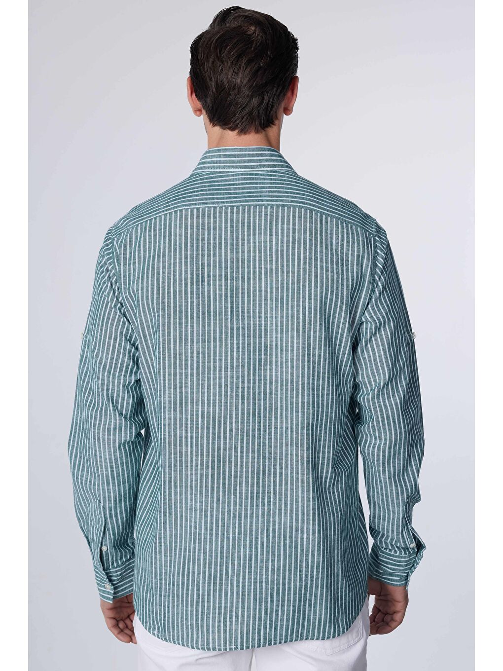 Karışık Erkek Regular Fit Klasik Kesim %100 Pamuk Keten Doku Çizgili Gömlek-4