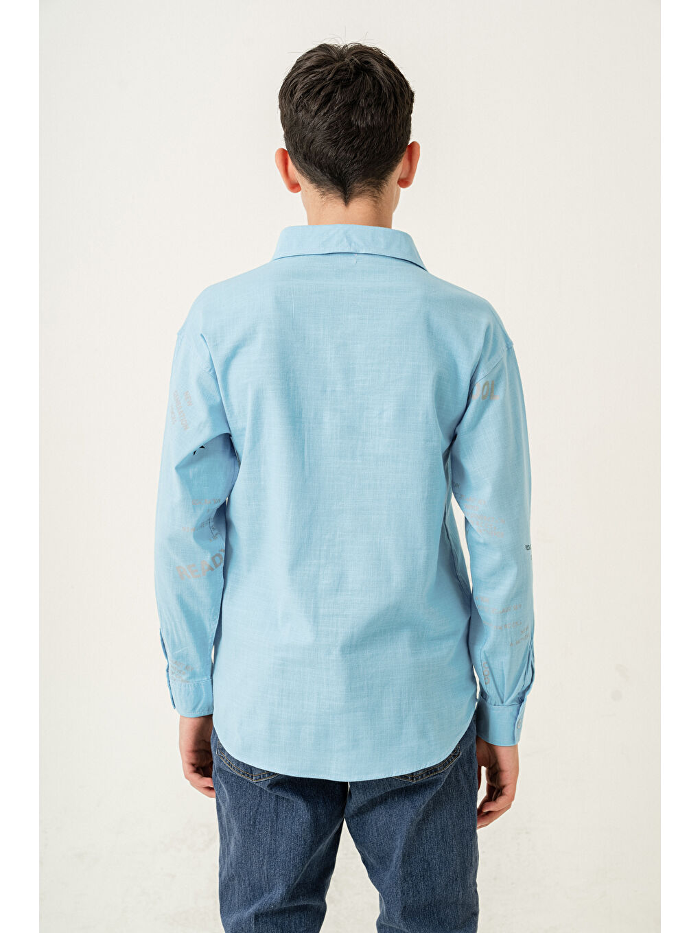 Mavi Erkek Çocuk Çift Cepli Keten Gömlek P1098-4