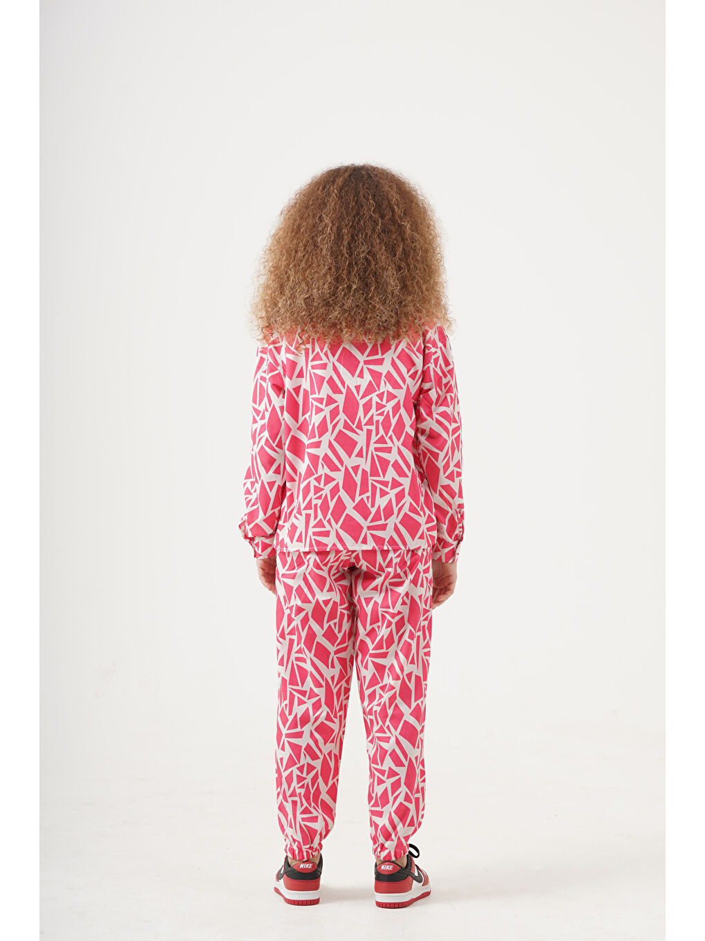 Fuşya Kız Çocuk Rotasyon Desenli Alt-Üst Takım (Jogger Pantolon+Gömlek) P1019-4