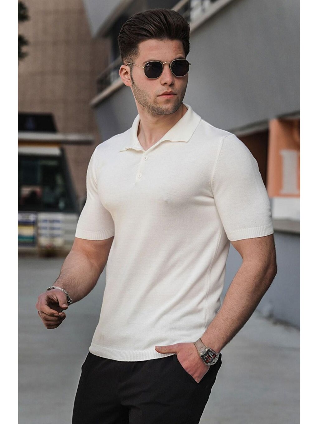 Ekru Polo Yaka Erkek Triko Tişört 5078