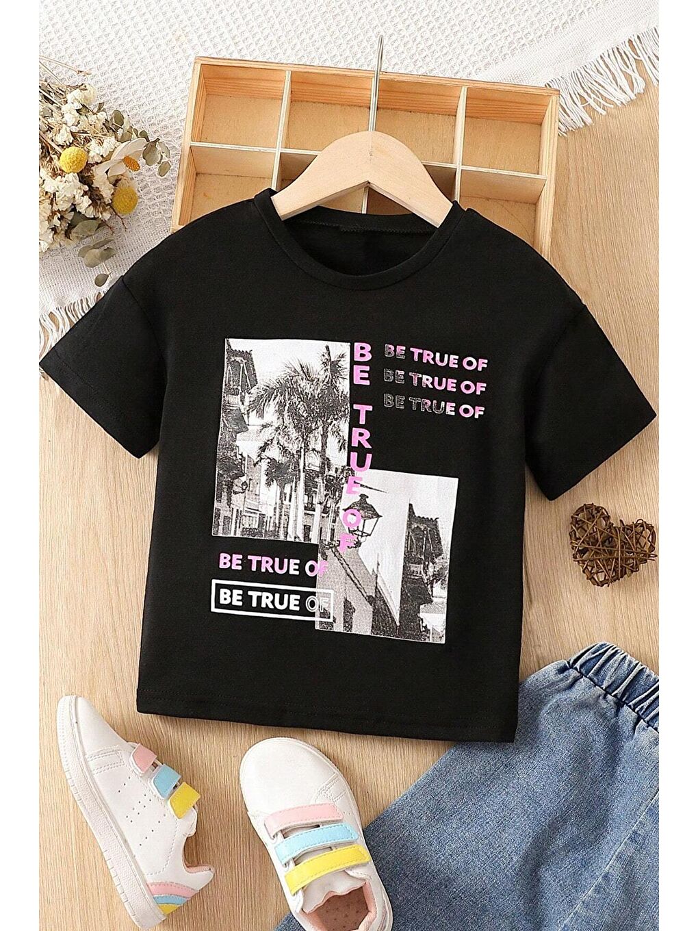 uyguntarz Siyah Çocuk True Of Baskılı Pamuklu Tshirt