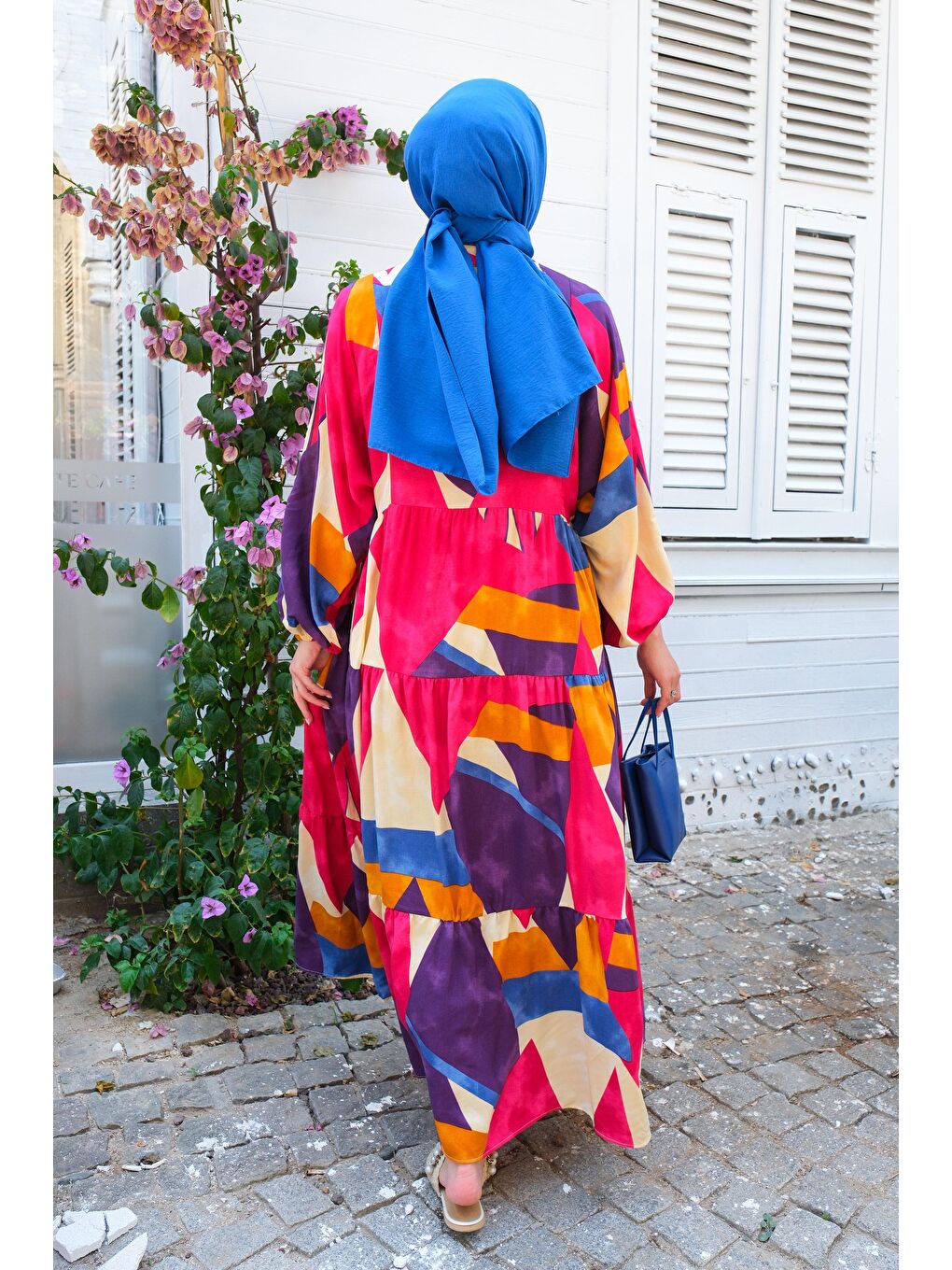 Karışık Desen Elbise Fuşya-4