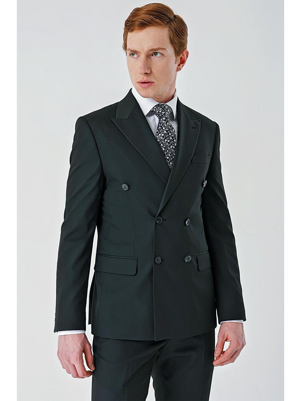 Siyah Bez Ayağı Kılıç Yaka Tam Astar Esnek 6 Drop Slim Fit Classic Takım Elbise 1001245172-1