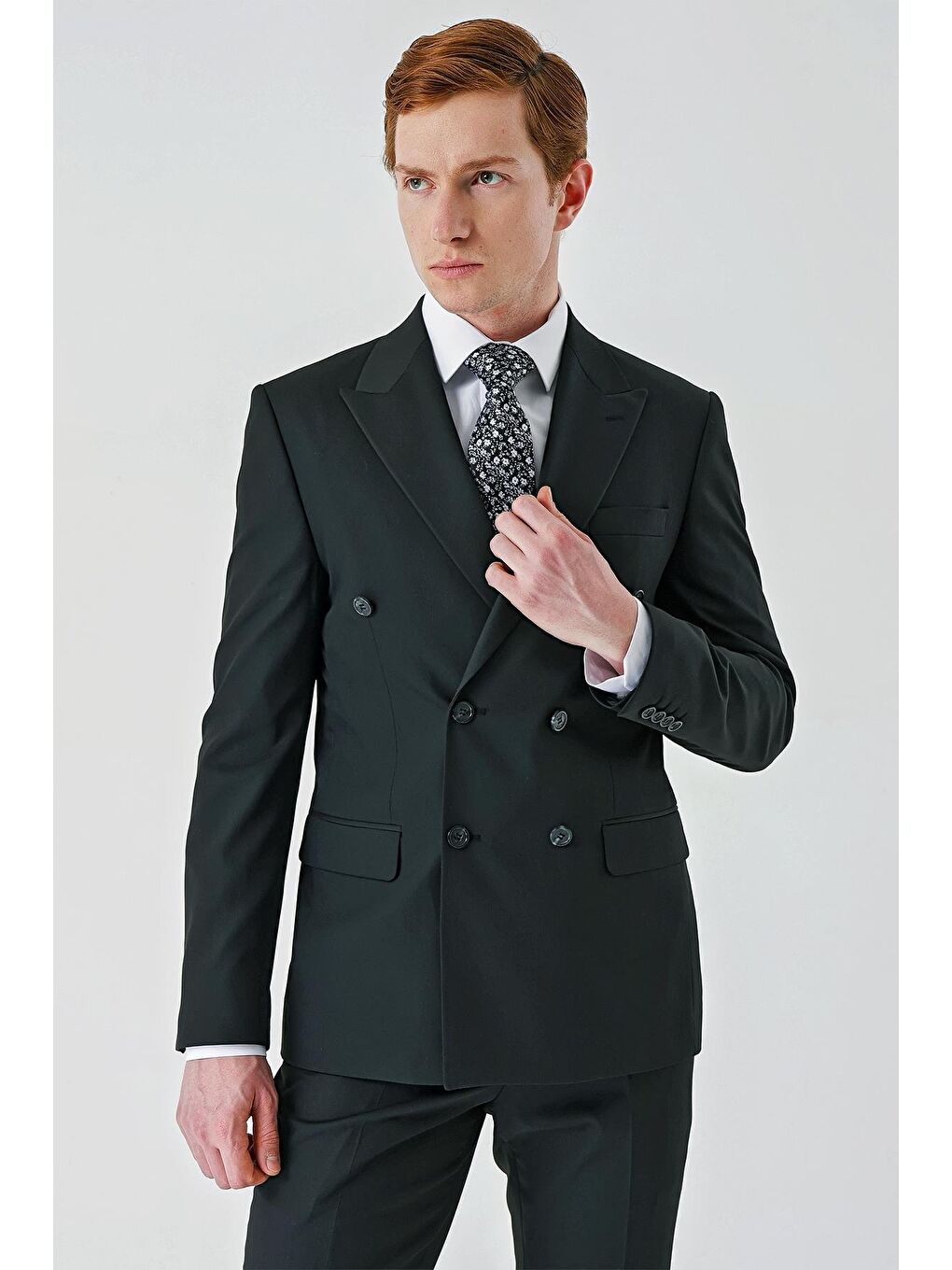 Siyah Bez Ayağı Kılıç Yaka Tam Astar Esnek 6 Drop Slim Fit Classic Takım Elbise 1001245172-3