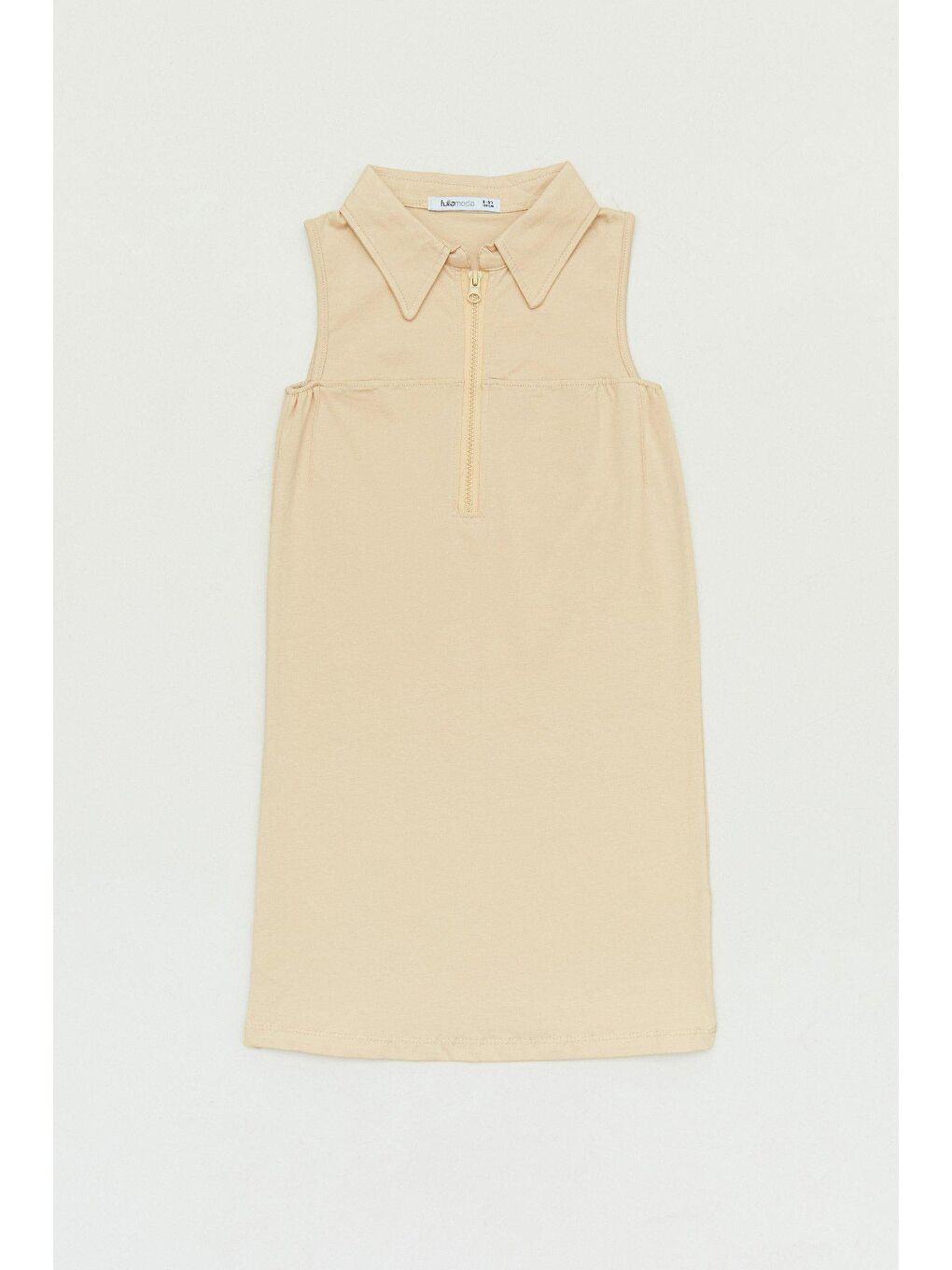 Bej Basic Yarım Fermuarlı Kız Çocuk Elbise