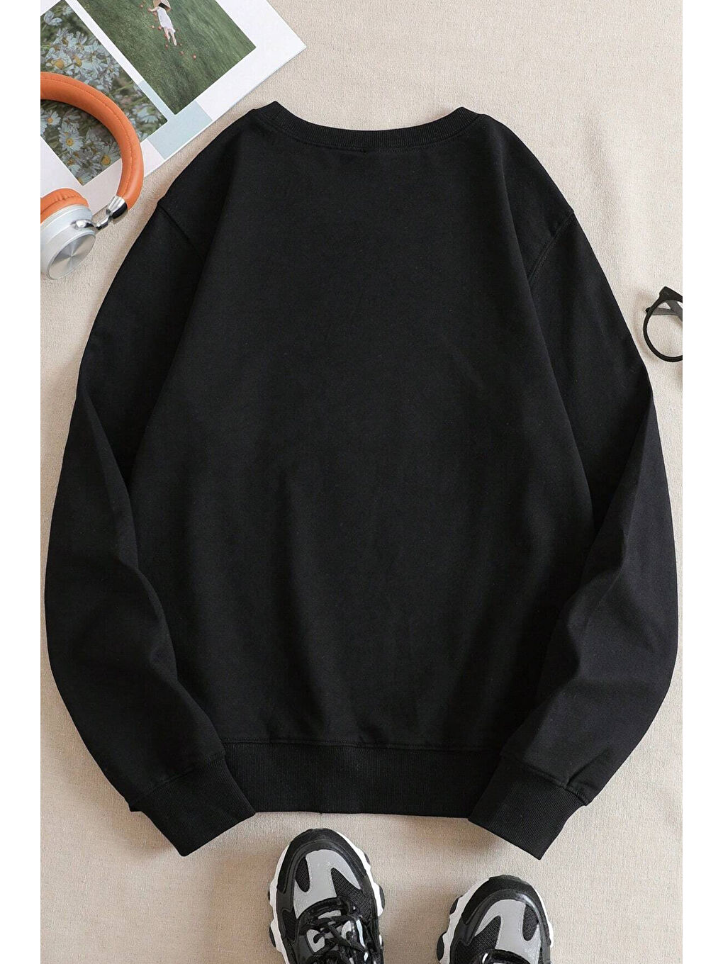 uyguntarz Siyah Unisex Uykucu Panda Baskılı Bisiklet Yaka Sweatshirt - 1