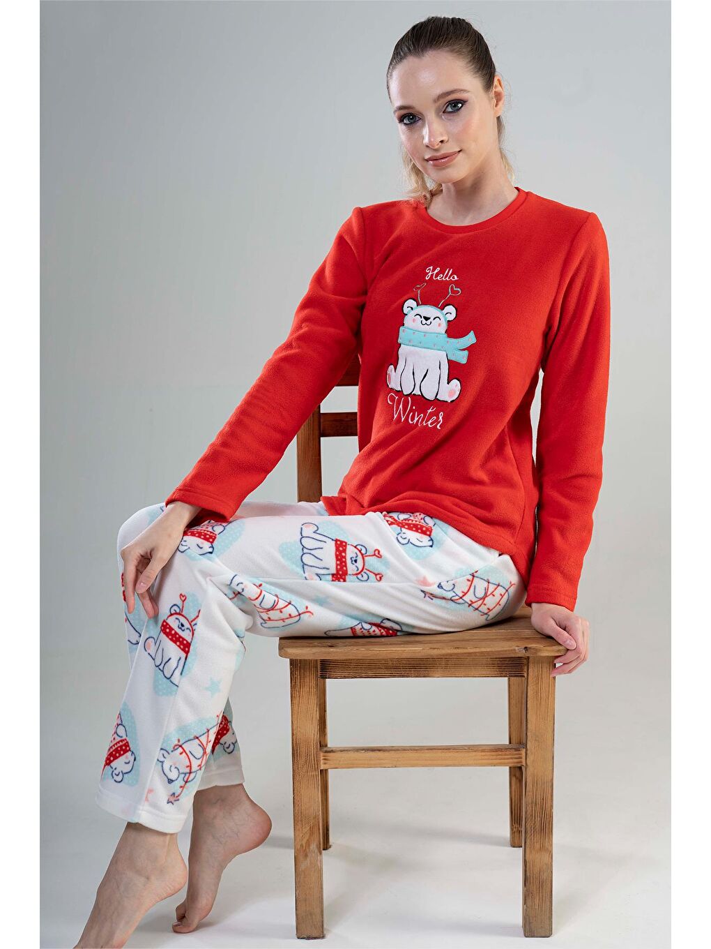 Kompedan Kırmızı Kadın Uzun Kol Polar Pijama Takımı |  AW22 Vnt. 2030400183