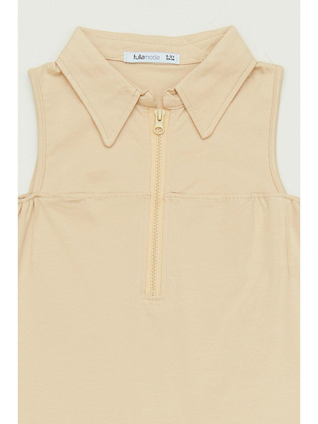 Bej Basic Yarım Fermuarlı Kız Çocuk Elbise-3