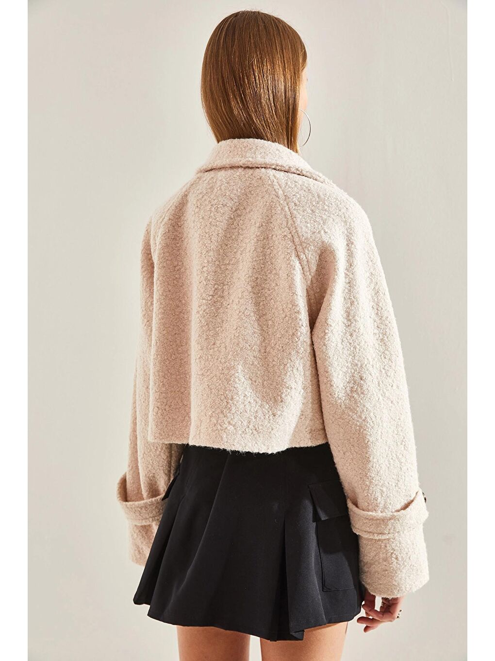 Ekru Kadın Kısa Kruvaze Buklet Ceket 2387 60101001-2