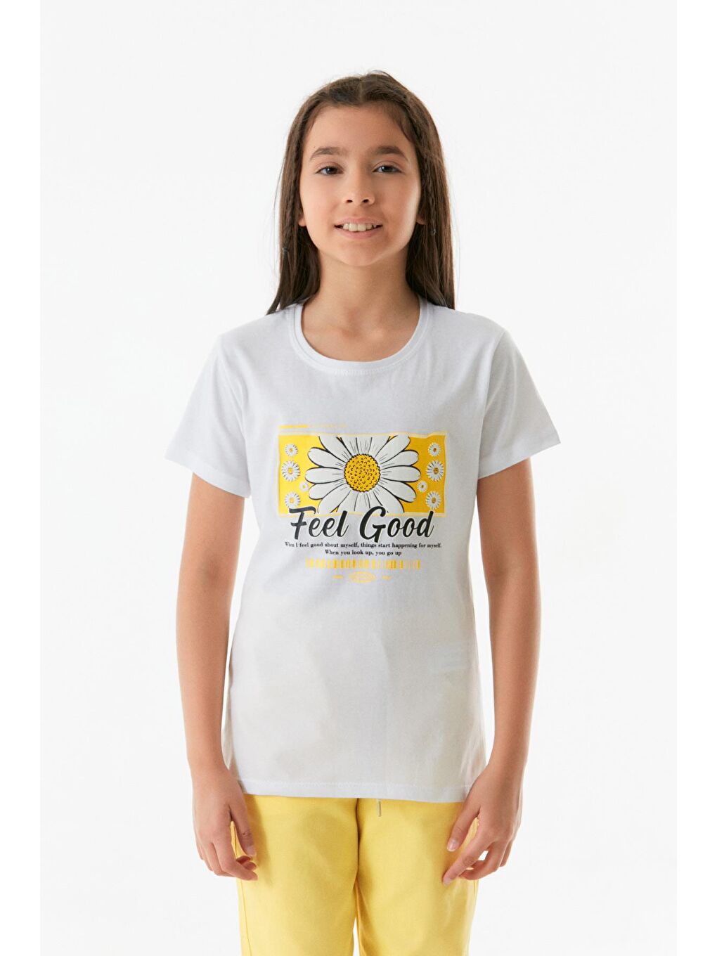 Beyaz Baskılı Kız Çocuk Tişört