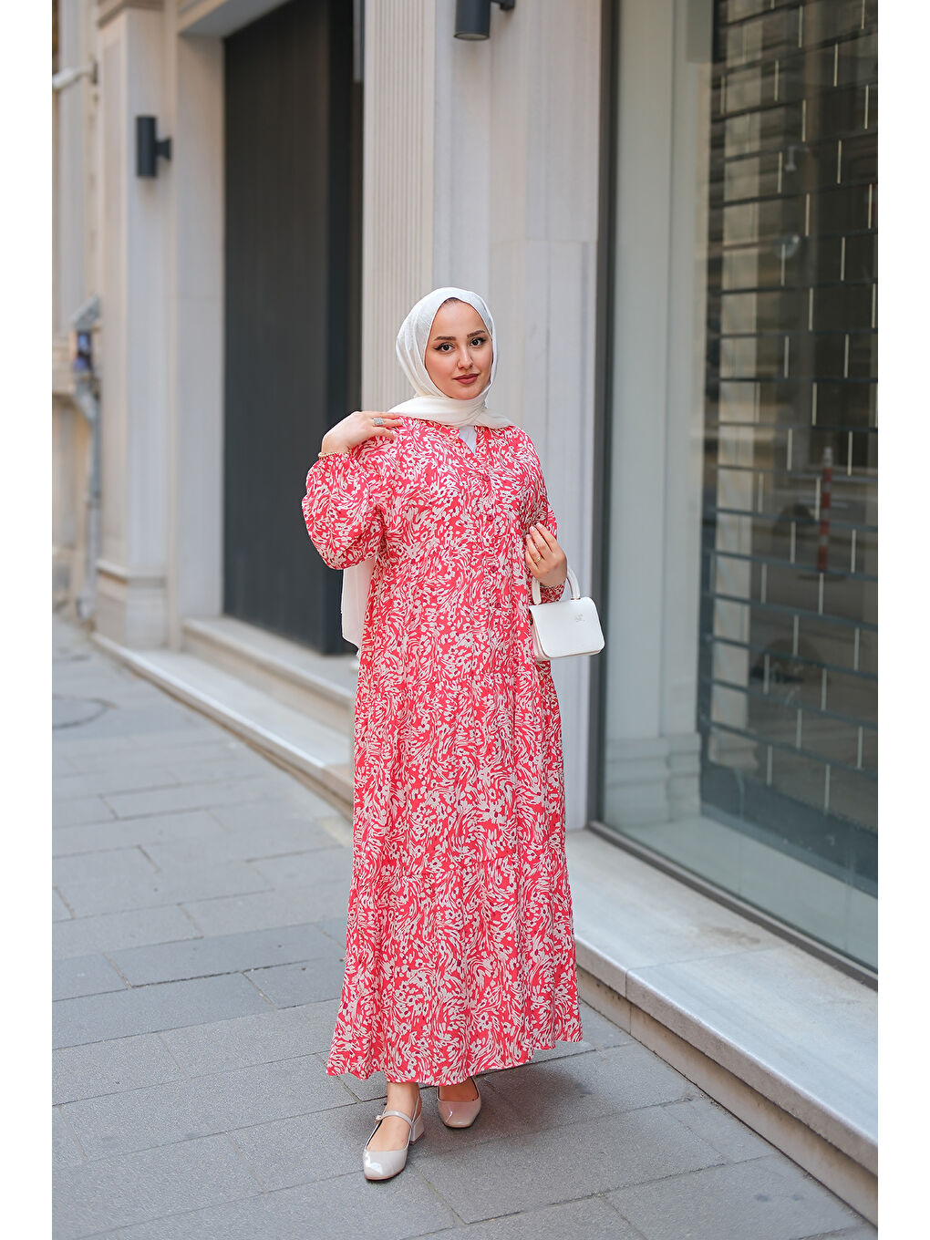 Kadın Papatya Desenli Elbise Kırmızı-2