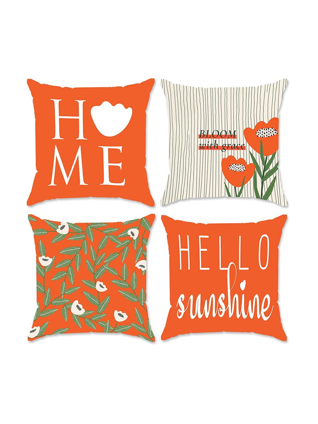 Karışık Bahar Temalı Kadife Kırlent Kılıfı 4'lü Set 43x43 cm Çift Taraf Baskı-1