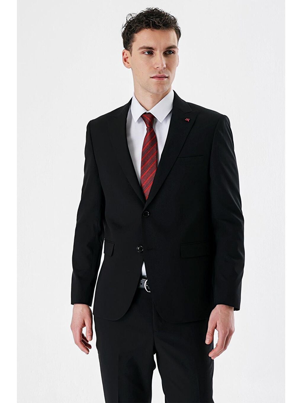 Siyah Düz Kırlangıç Yaka Elastanlı 6 Drop Slim Fit Dar Kesim Klasik Takım Elbise 1001240161-1