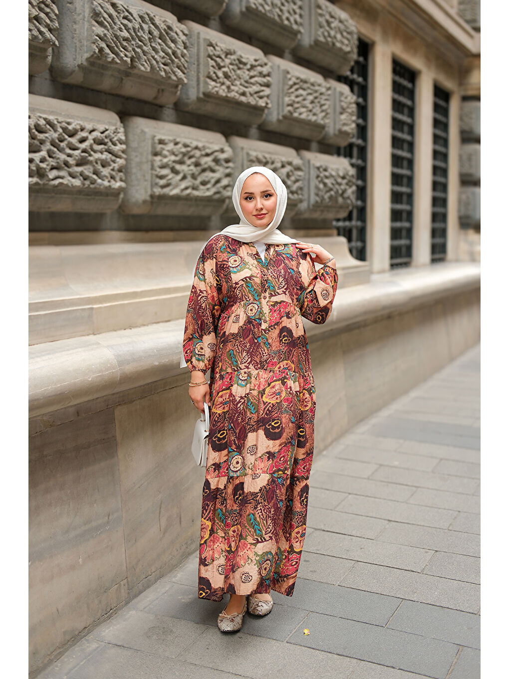 Kahverengi Kadın Karışık Desenli Elbise Açık Kahve-1