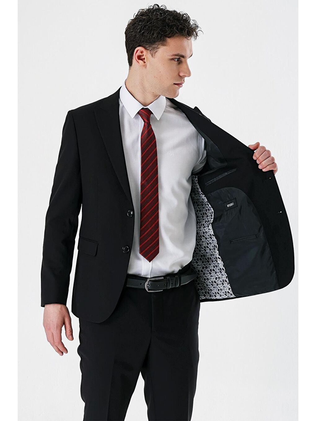 Siyah Düz Kırlangıç Yaka Elastanlı 6 Drop Slim Fit Dar Kesim Klasik Takım Elbise 1001240161-2