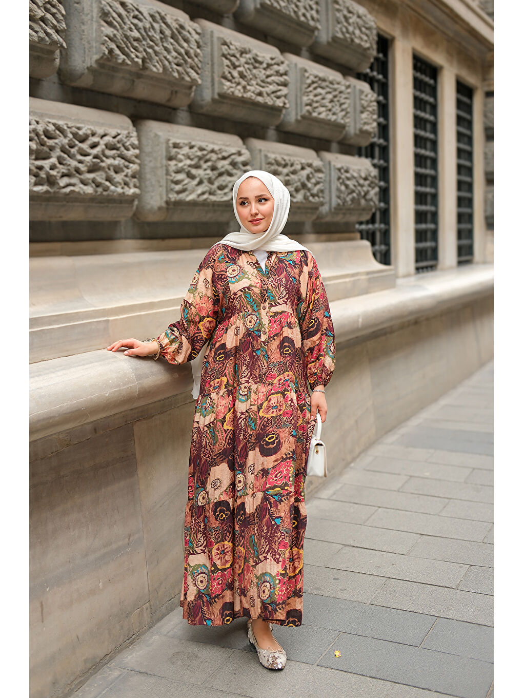 Kahverengi Kadın Karışık Desenli Elbise Açık Kahve-2