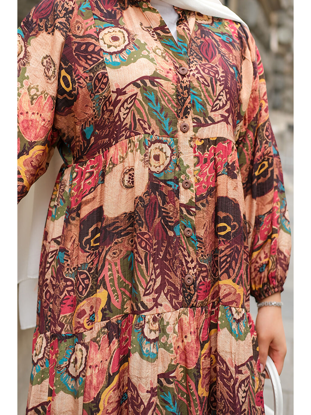 Kahverengi Kadın Karışık Desenli Elbise Açık Kahve-3