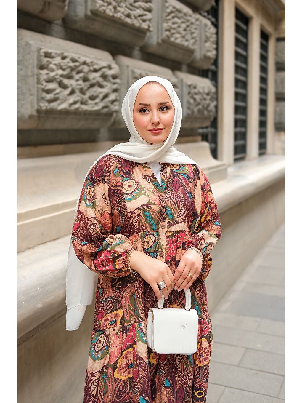 Kahverengi Kadın Karışık Desenli Elbise Açık Kahve-4