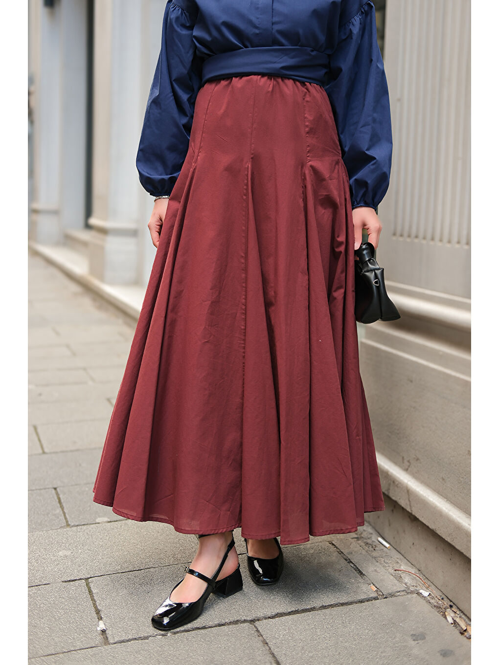 Kadın Pile Detaylı Vual Etek Bordo-1