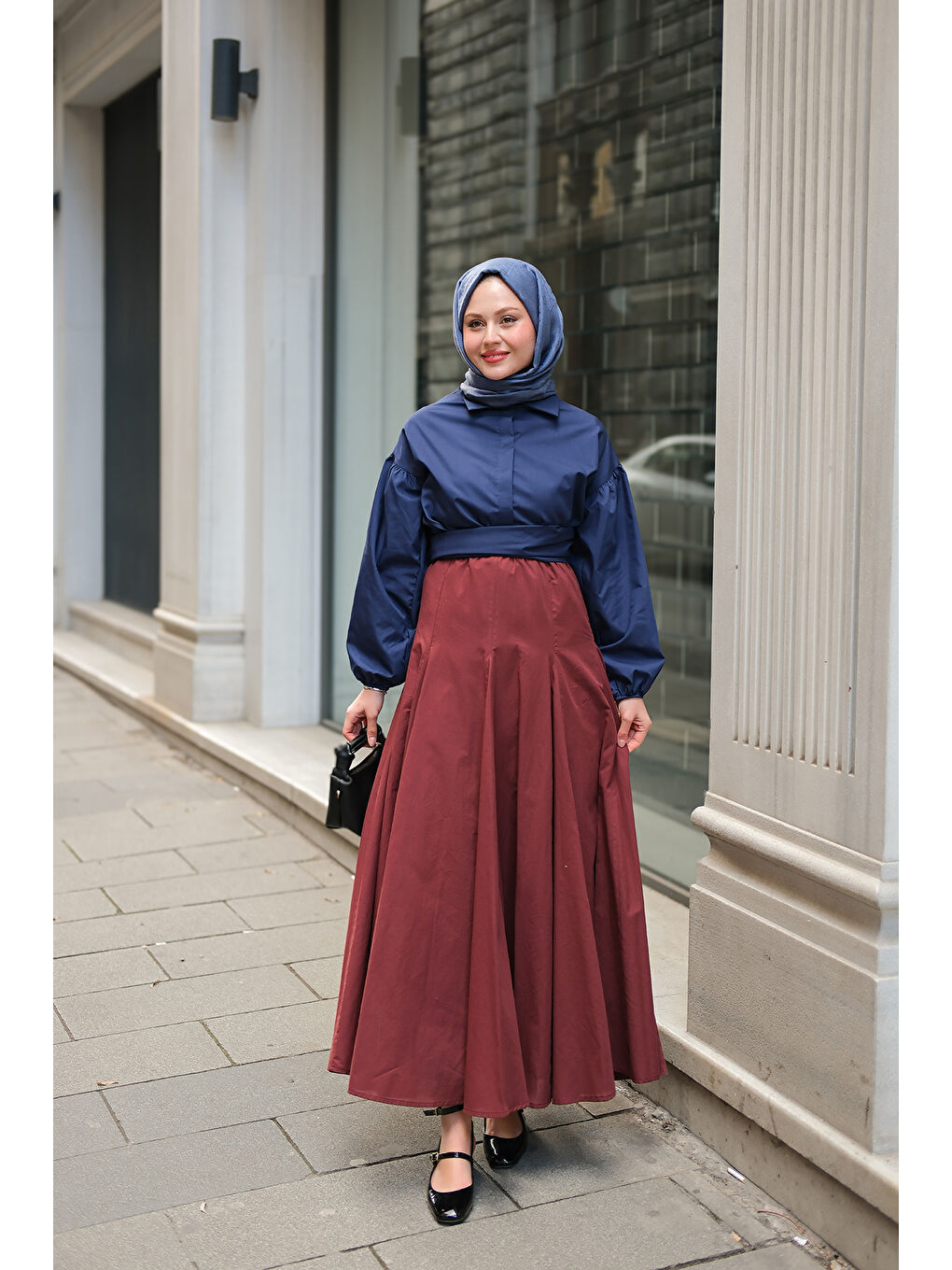 Kadın Pile Detaylı Vual Etek Bordo-2