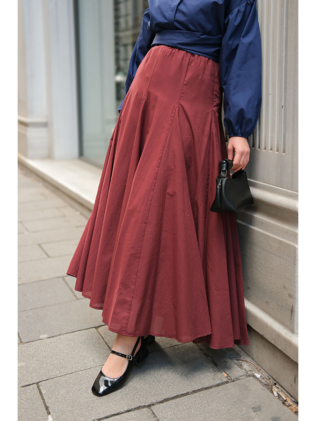 Kadın Pile Detaylı Vual Etek Bordo-3