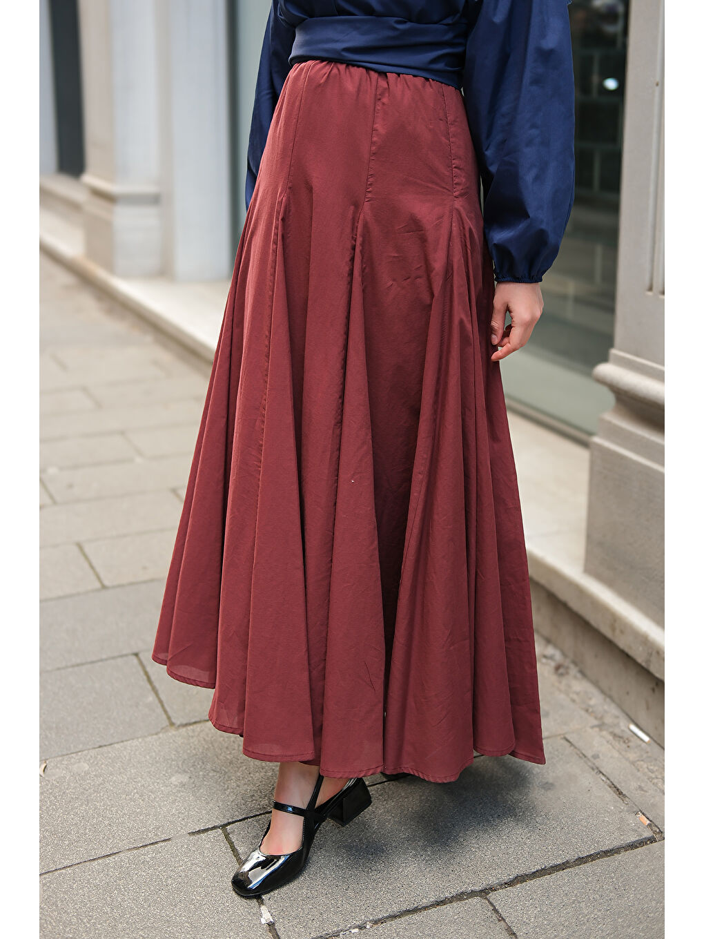 Kadın Pile Detaylı Vual Etek Bordo-4