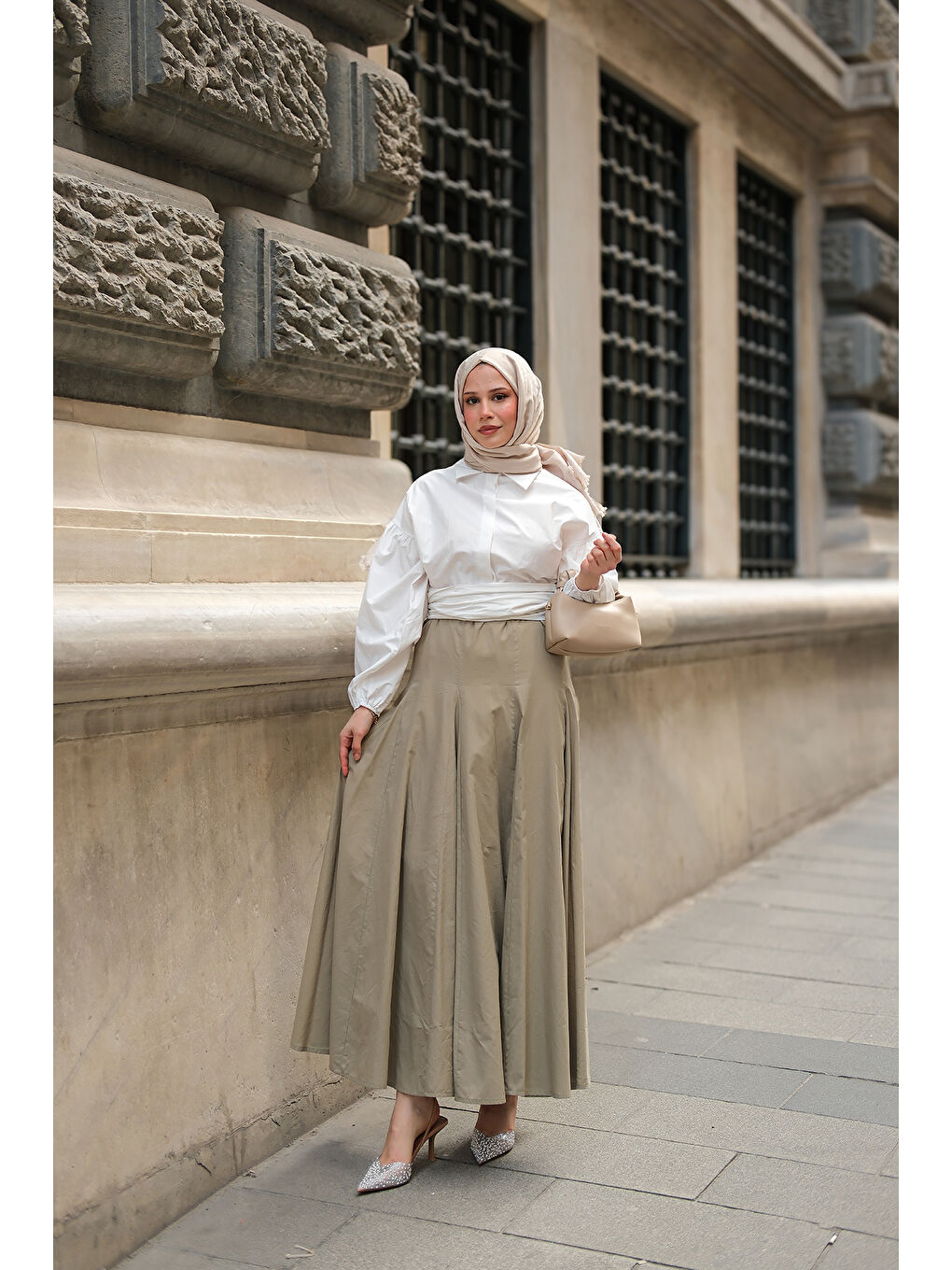 Kadın Pile Detaylı Vual Etek Küf Yeşil-3