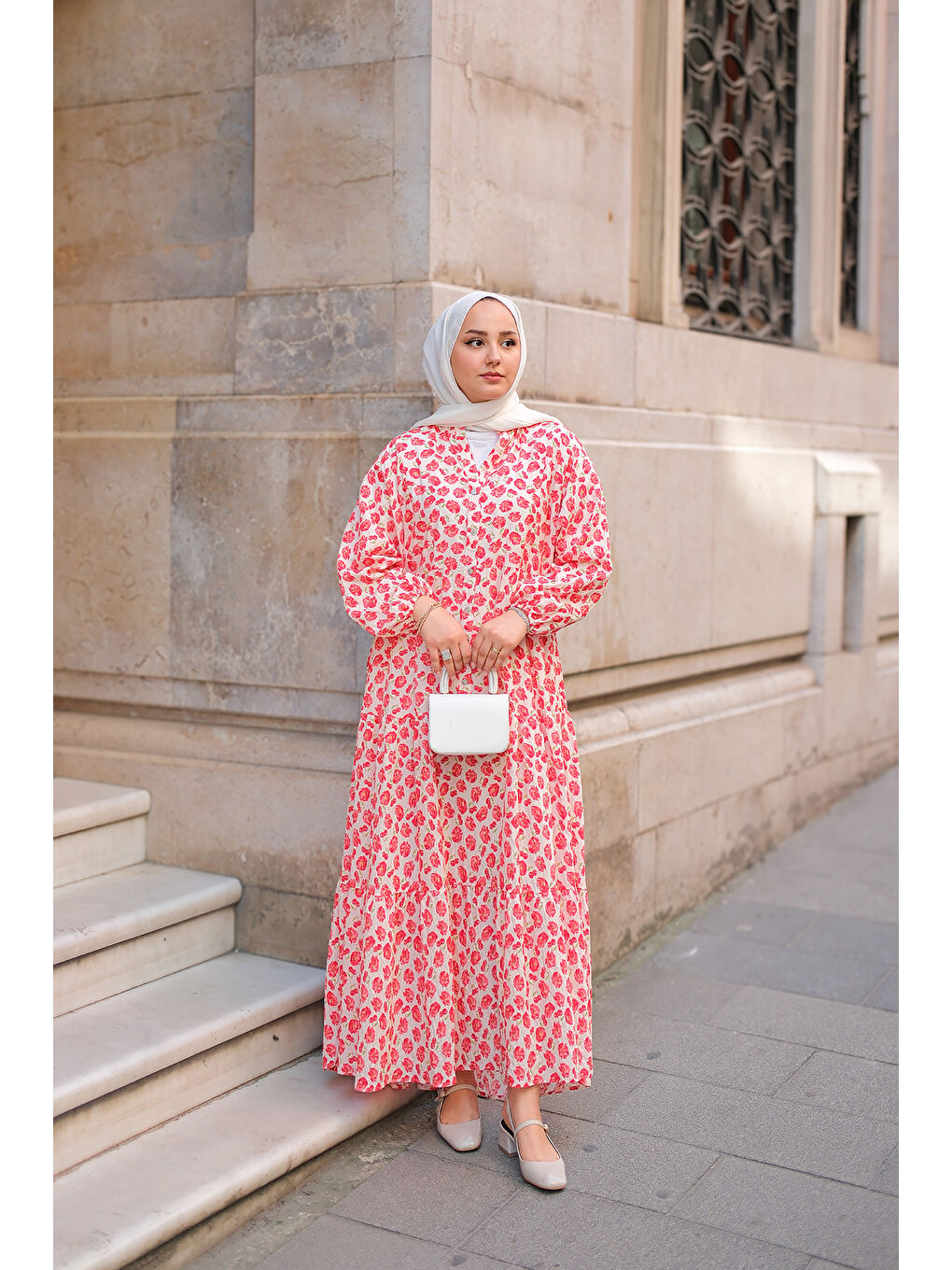 Kadın Kiraz Ve Çicek Desenli Elbise Kırmızı-1
