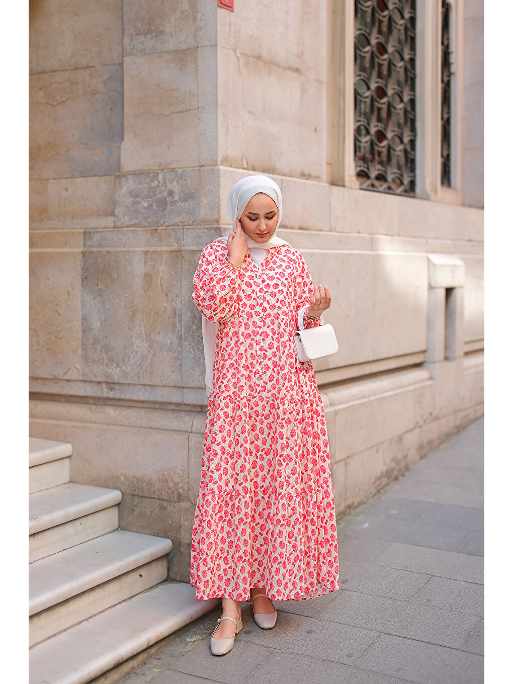 Kadın Kiraz Ve Çicek Desenli Elbise Kırmızı-2