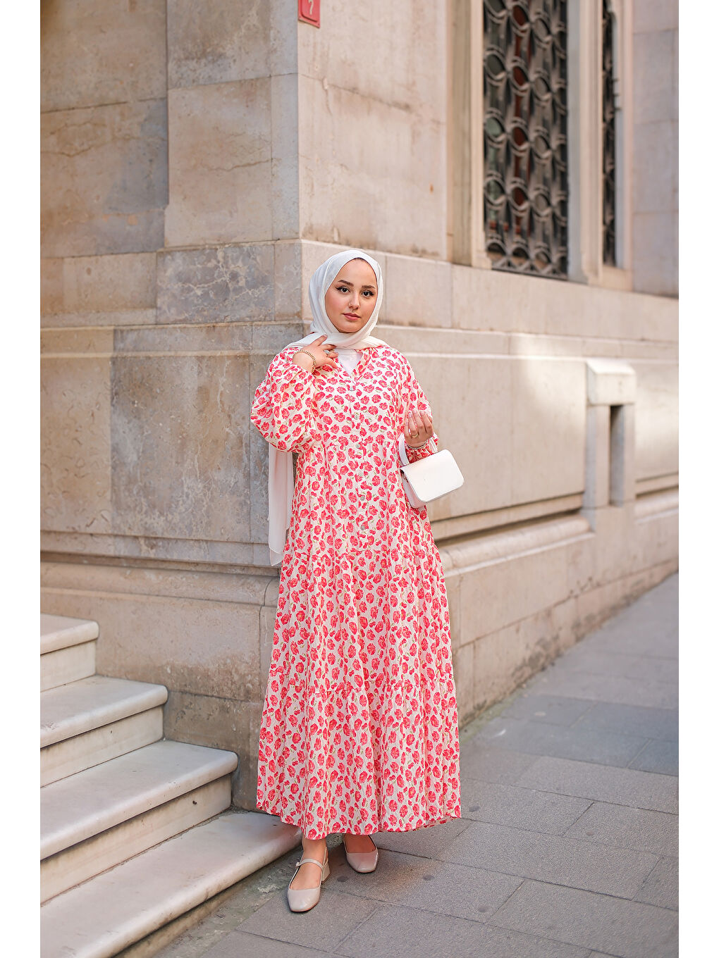 Kadın Kiraz Ve Çicek Desenli Elbise Kırmızı-3