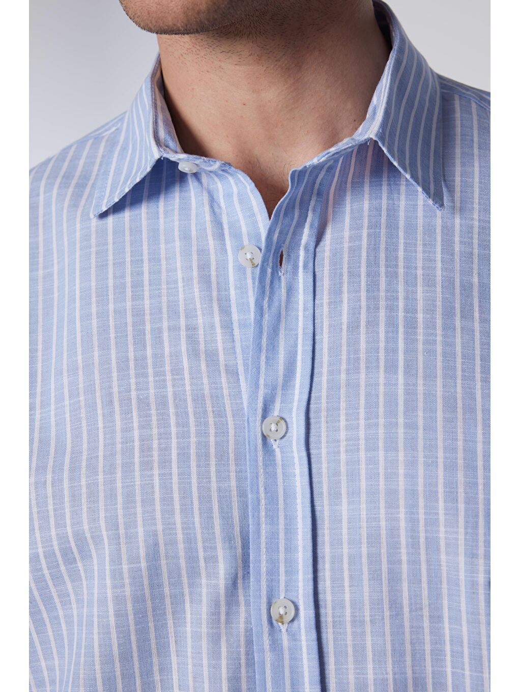 Karışık Erkek Regular Fit Klasik Kesim %100 Pamuk Keten Doku Çizgili Gömlek-3